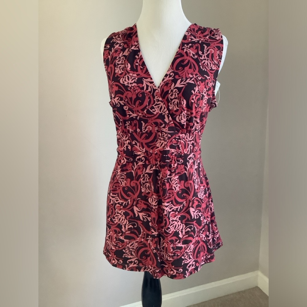 Brown/Pink vneck stretch sleeveless top Large